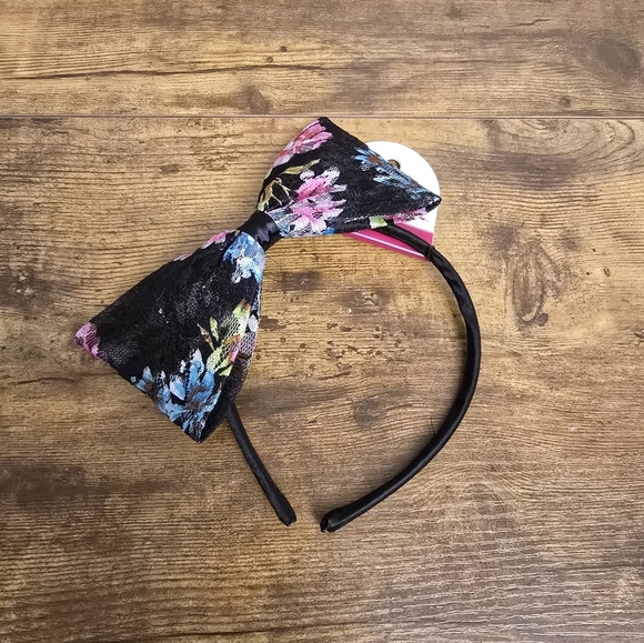New Justice Floral Black Headband with Bow - Picture 6 of 7